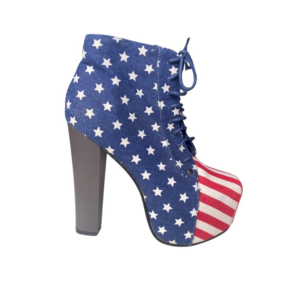 Glaze Stars and Stripes Red White and Blue Platform Lace Up Heels Women's 5.5